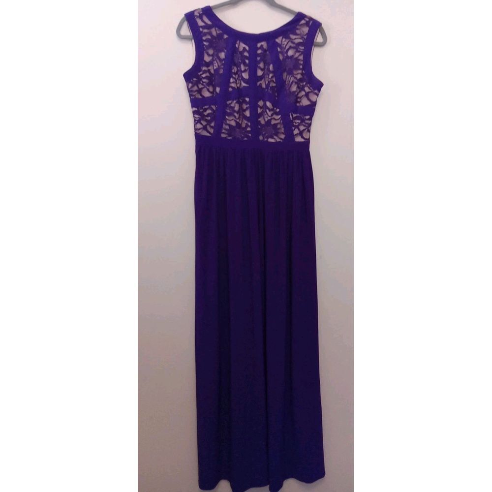 Morgan And Co Women Junior Purple Floral Lace Fit Flare Long Prom Gown Size 9
